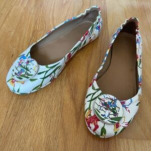TORY BURCH MinnieTravel Ballet Iris Floral Flats Shoes size 7.5 M